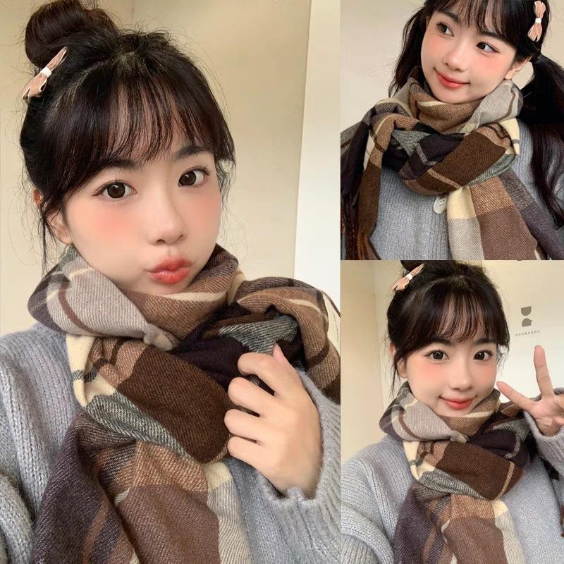 Japanese Soft Girl Autumn and Winter Small Fresh Literary Plaid Scarf Female Student Warm Versatile Couple Gift Korean Version Scarf