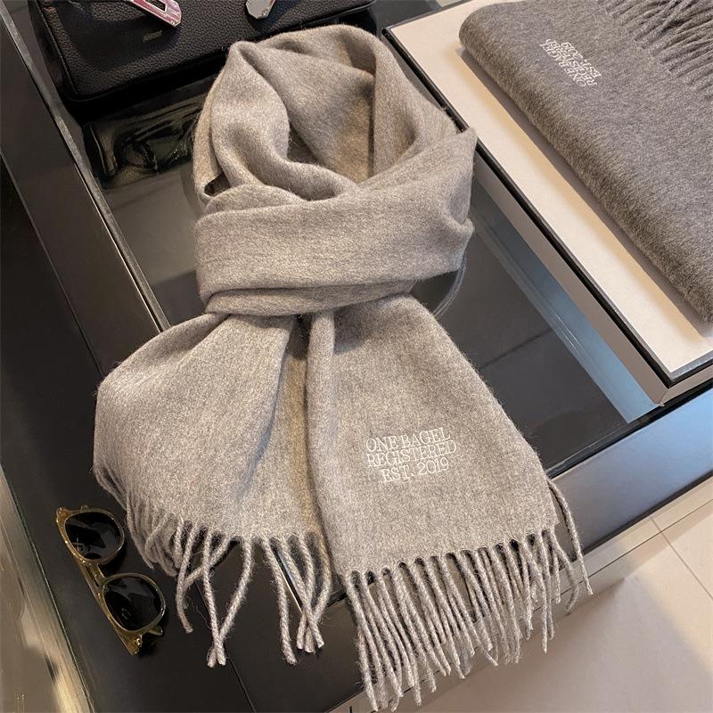 Solid Color Embroidered Wool Scarf Women's Winter New High-end Retro Versatile Scarf