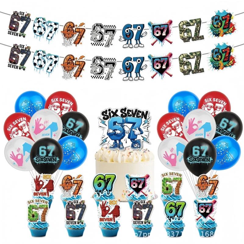 Decorațiune pentru a 67-a Zi de Naștere Șase Șapte Balon Zi de Naștere Topper Tort Steag Decorativ Ochelari de Zi de Naștere Steag de Tras Foaie de Duș pentru Bebeluși