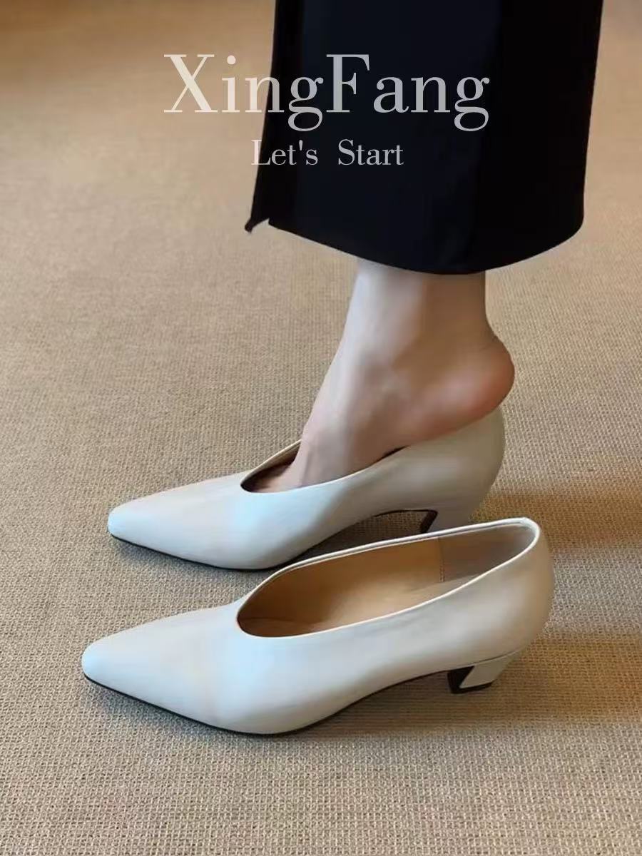 

Точечная версия~ Ретро-темперамент для поездок на работу, женские туфли на высоком каблуке, простые лодочки, туфли бабушки, одинарные туфли, удобные черные 40 слоновая кость