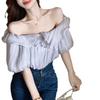 One Shoulder Shirt with A Female Design Sense Niche Top with Ruffled Edges Off Shoulder Chiffon Shirt for Summer