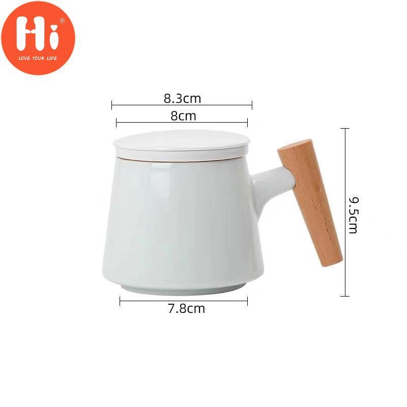 Hi 350ML Ceramic TeaCup With Lid and Infuser Cover Filter Wooden Handle Milk Coffee Juice Cup Tumbler Water Mugs Drinkware
