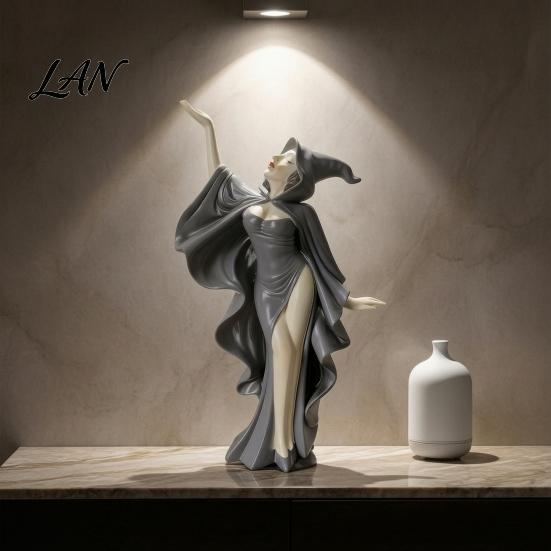High-end Photography Prop Mysterious Black Cloak Witch Queen Resin Statue, Gothic Elegant Female Stylized Sculpture Figurine, Dark Art for Entryway