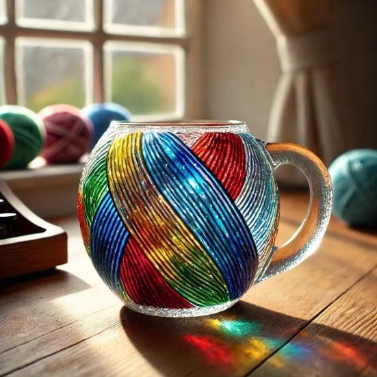 Hand Painted Coffee Mug Resin Quirky Resin Tea Cup 380ml Colored Yarn Ball Coffee Cup Hot And Cold Drink Cup Artistic Decor