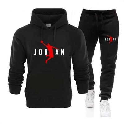 Erkek Sonbahar Basketbol Baskılı Kapüşonlu Sweatshirt ve Pantolon Takımı - Sokak Gündelik Sıcak Spor Giyim