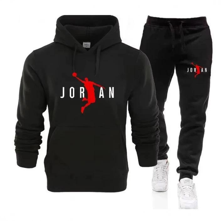 Men's Autumn Basketball Print Hoodie & Pants Set - Street Casual Warm Sportswear