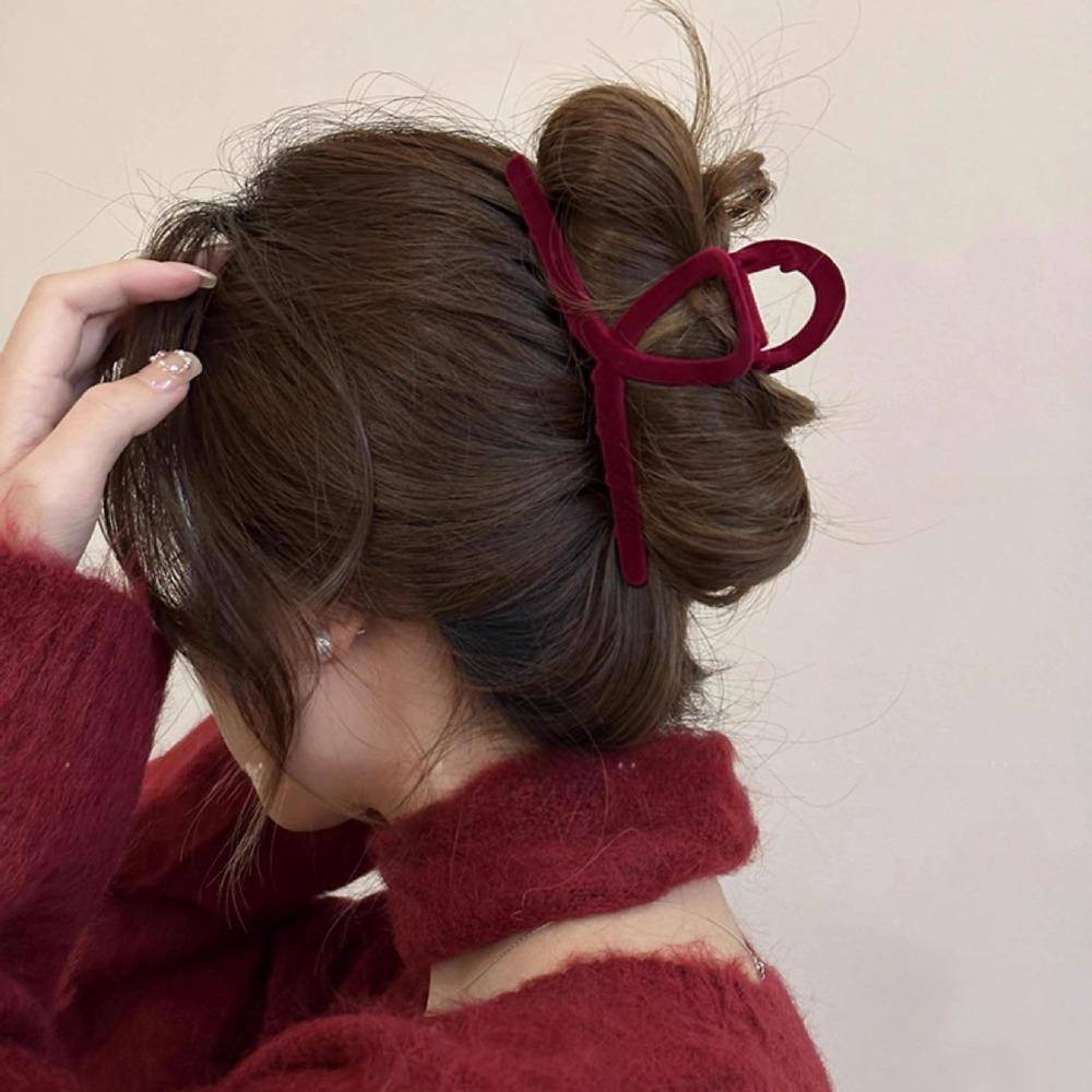 French Red Velvet Hair Clips Cute Hair Claw Clip Fashion Ponytail Barrettes Clip  Daily Life