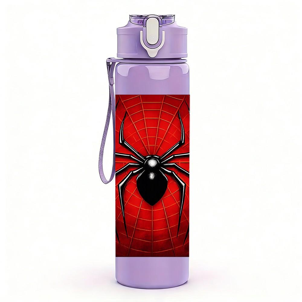 1PC Dark Red Spider On Book Print 750ml Color Plastic Sports Water Bottle Leakproof Flip Straw Lid Suitable for Sports Office Home Use