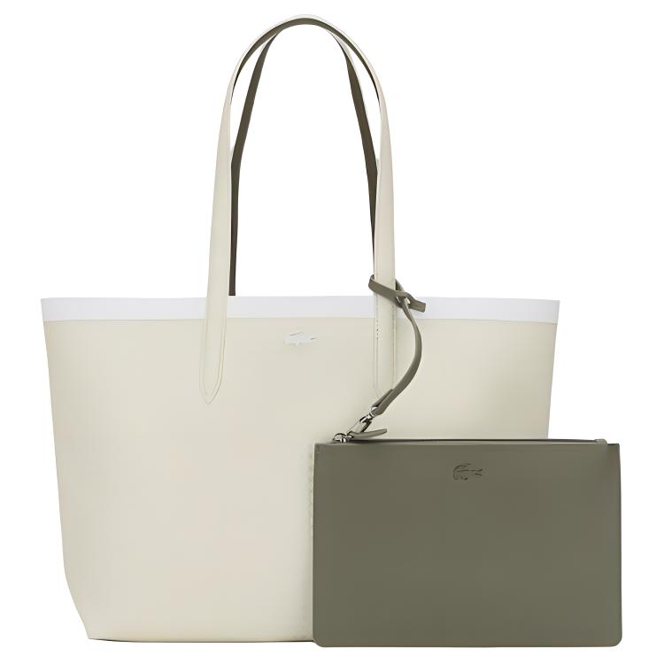 

Lacoste Casual Commuter Patchwork Design Open Tote Bag Shopping Handbag PVC Shoulder Bag Women tote Off-White Olive-Green NF4743AS-N90 Ecru & Olive Green,Large