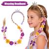 1/2Pcs Princess Flowers Headband Fairy Dress Up Weaving Long Braid Wig Headband Girls Unicorn Birthday Party Cosplay Headwear