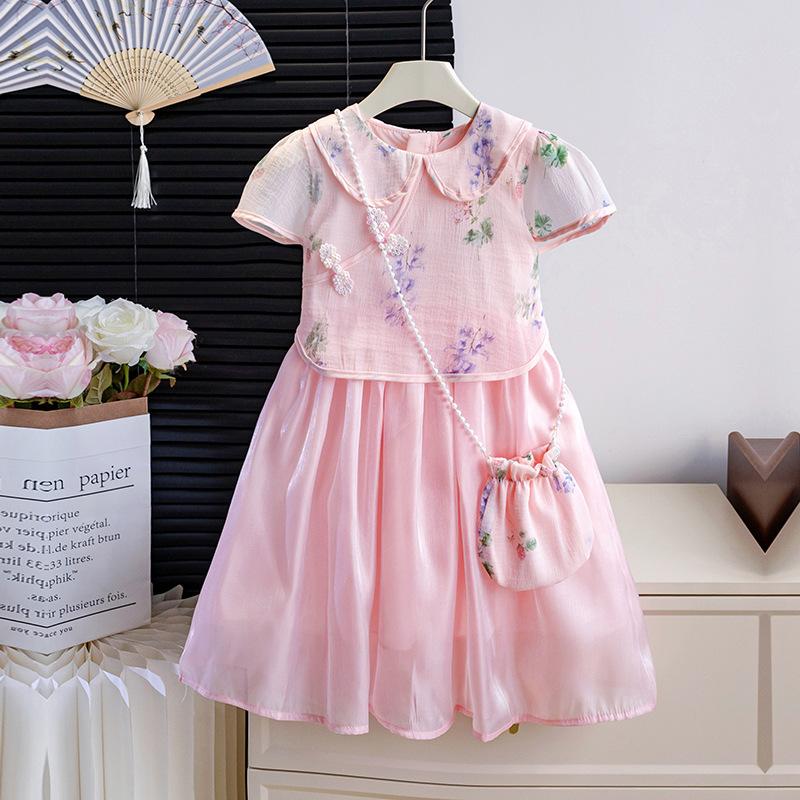 Girls Summer Hanfu Dress Chinese Fake Two Piece Ancient Princess Dress Kids Traditional Clothing 110cm