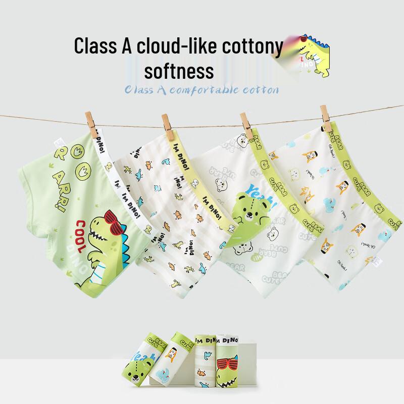 Fenteng Boys' Pure Cotton Antibacterial Boxer Briefs (4-Pack)