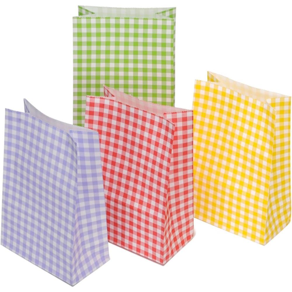 50/100pcs Multicolor Checkered Party Favor Paper Bags - Small Gift & Goodie Bags for Birthdays, Weddings, and Events