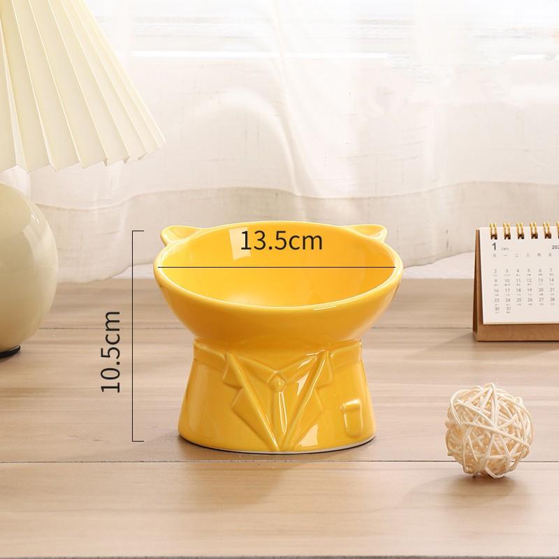 Elevated Ceramic Cat Bowl With Angled Rim Neck Support Anti-Chin Acne Pet Food Water Dish Cats