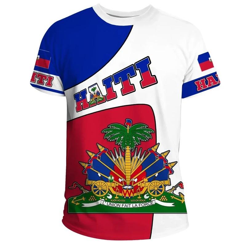 

3D Print Haiti Emblem Pattern T Shirt For Men Caribbean Island Haitian Flag Print T-Shirts Casual O-neck Short Sleeve Tees Tops 4XL
