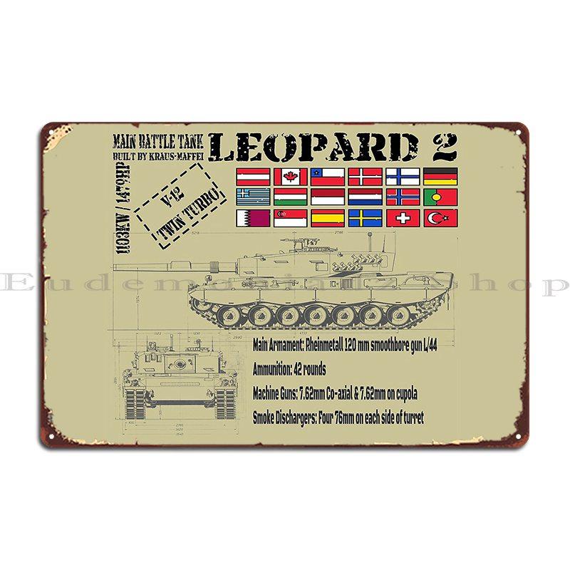 Основной боевой танк Leopard 2 Металлическая табличка Печать Железная Настенная роспись Клуб Бар Индивидуальный Оловянный знак Постер 20x30cm