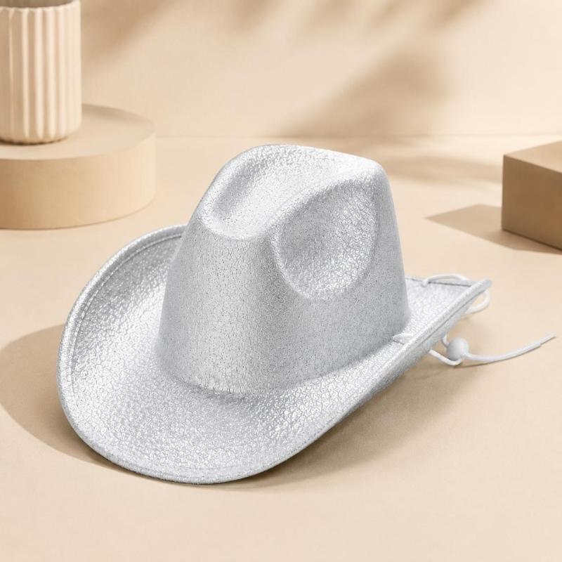Kids Glitter Western Panama Hat Party Accessory with Broad Edge and Pinched Top for Costume Shows, Dance Recitals, Photo Fun
