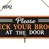 Seasonal Yard Sign Decor Halloween Broom Parking Sign Check Your Brooms Wooden Wall Hanging Witch Themed Door with Hooks for Indoor Outdoor