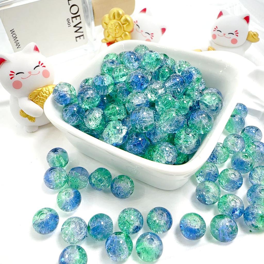 10mm Crackle Glass Round Beads, Loose Spacer Beads DIY Accessories for Bracelet Making 50pcs