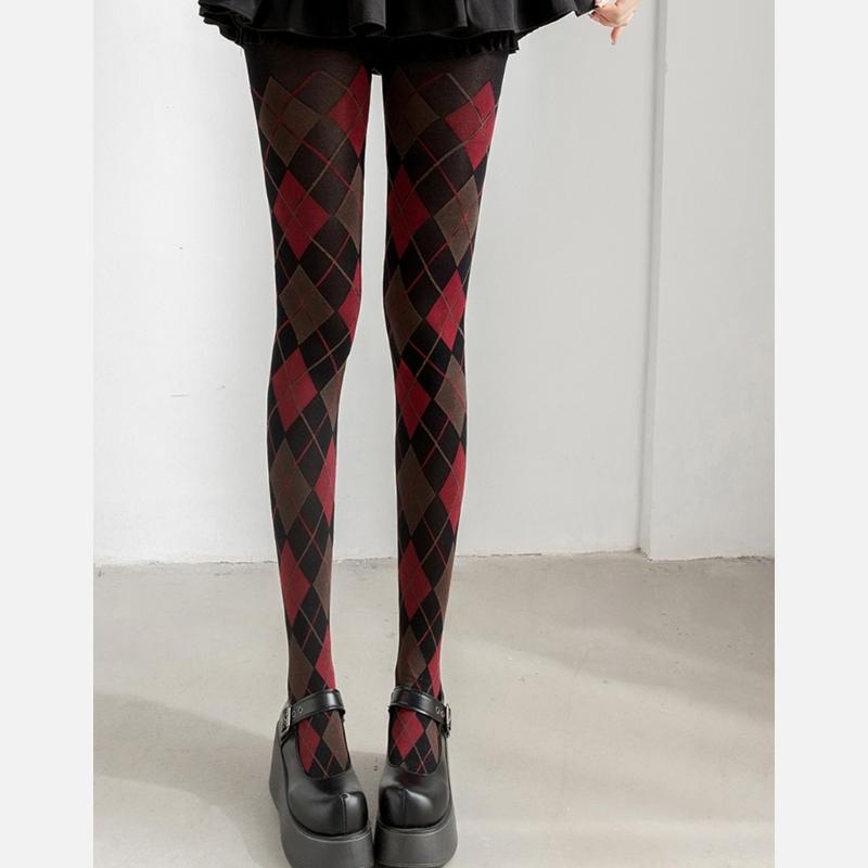 Dames Argyle Ruitpatroon Panty Ademend Nylon Stof OnDoorzichtig Maillot Kousen Stijlvolle Contrastkleur Leggings