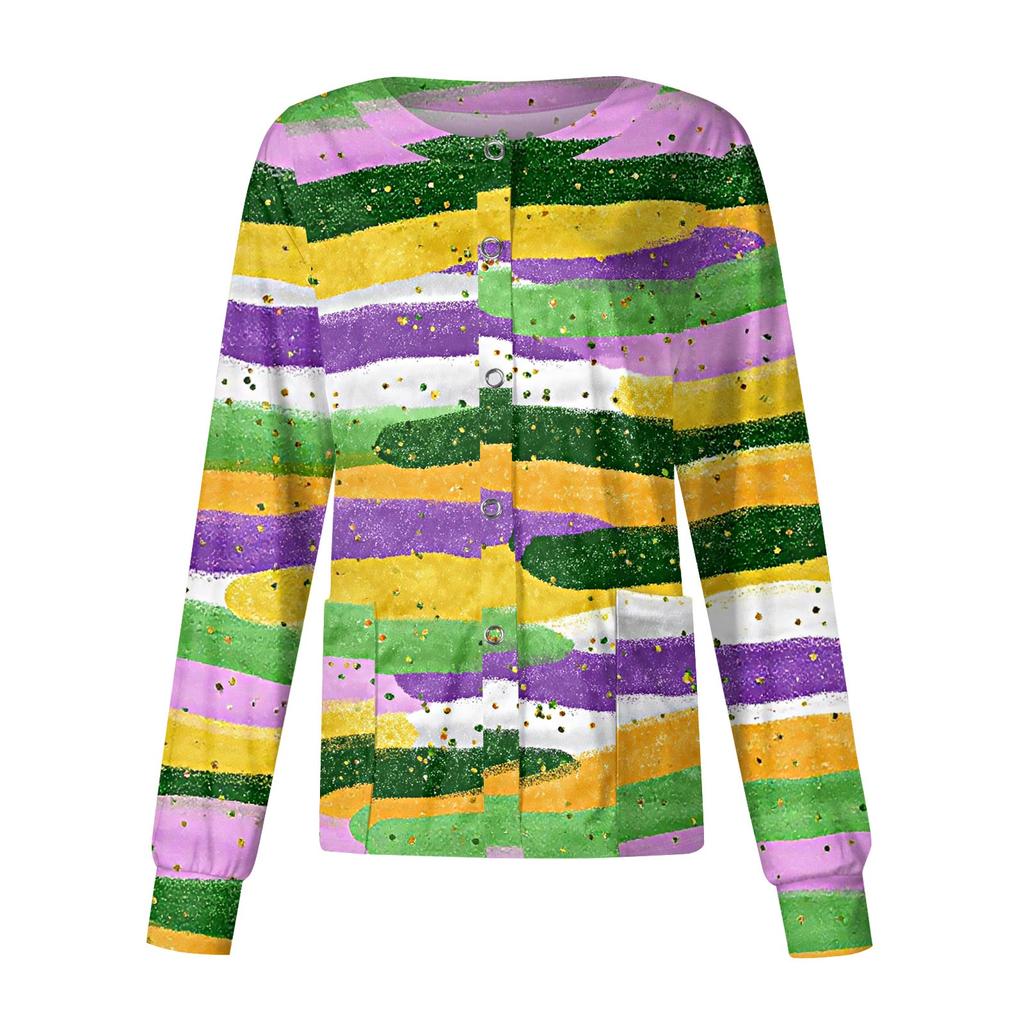 Women's Casual Long-sleeved Single-breasted Printed Protective Clothing Cardigan Top