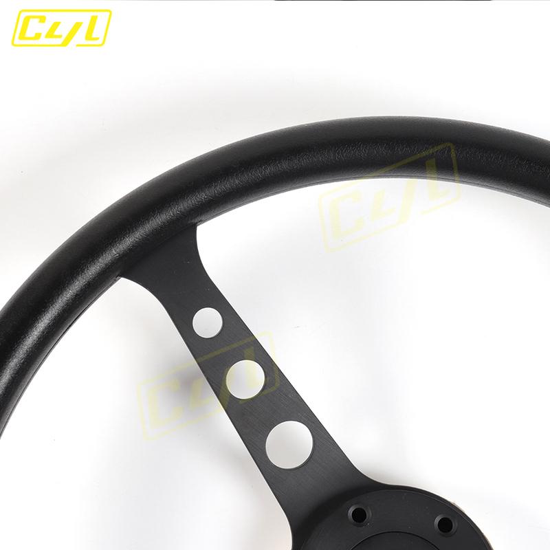 NEW Black Classic PU Steering Wheel 15inch 380mm Flat Dish Racing Sports Steering Wheel for Universal
