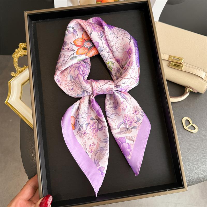 Art commuter style simulation silk printing silk scarf square scarf high-end shawl sunscreen neck small square scarf headscarf scarf