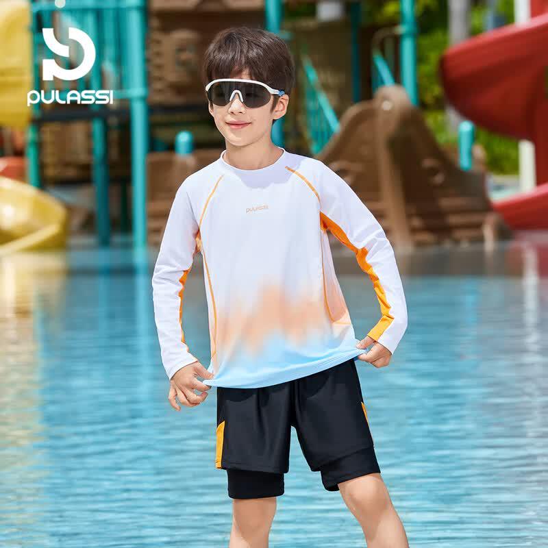 PULASSI Boys  2026 Long Sleeve Sun Protection Split Swimsuit 120 (120-130cm)