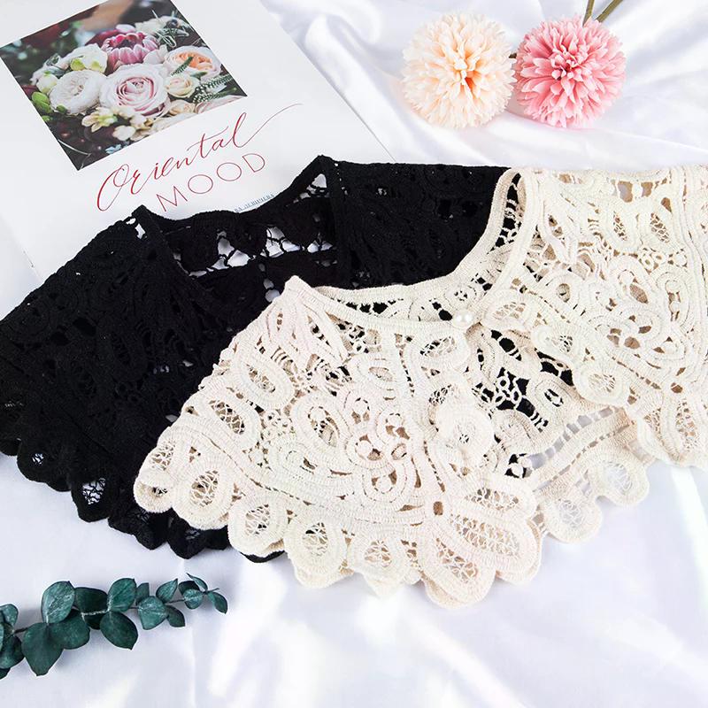 1Pcs Shawl O-Neck Doll False Collar Shirt Women Hollow Crochet Lace Detachable Collar