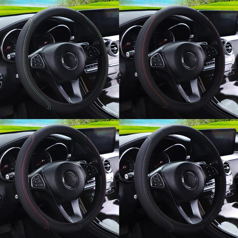 Universal Steering Wheel Cover Anti Slip Embossed Leather Car Grip Protector 38cm Automobile Interior Decoration Supplies