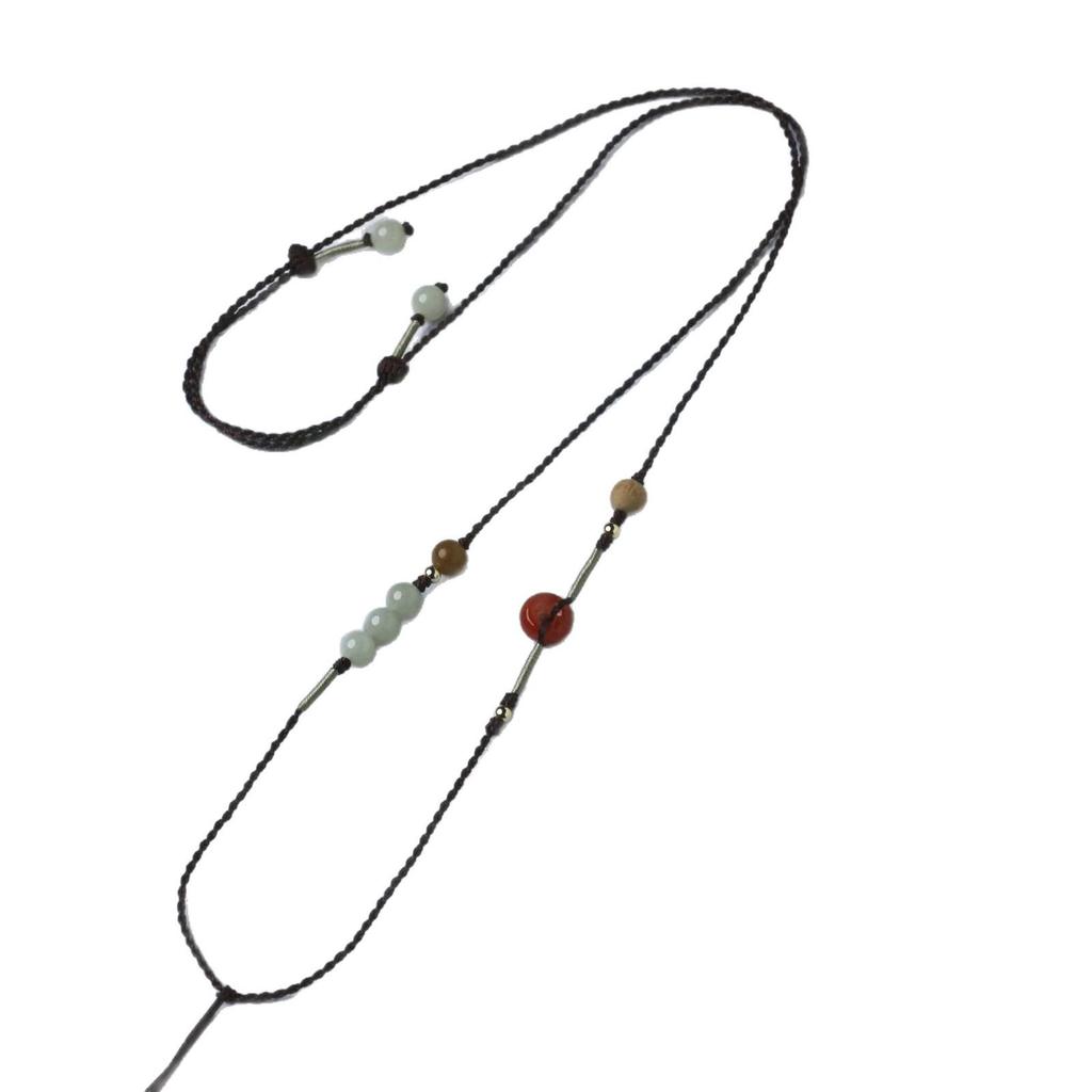 Refined Hand-Woven Hetian Jade Adjustable Necklace with Purely Handmade Cord