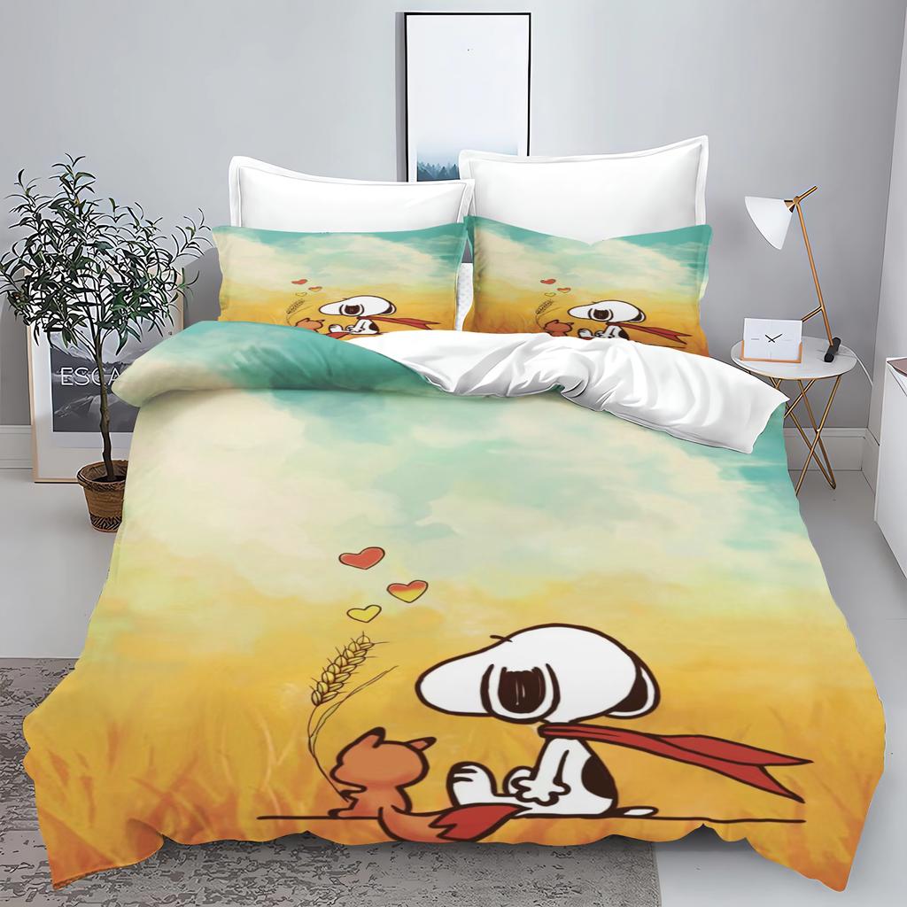 Snoopy 3-Piece 1 Quilt Cover Set 3D Children'S Home Decor Bedding Set Cotton Covers 100% Polyester