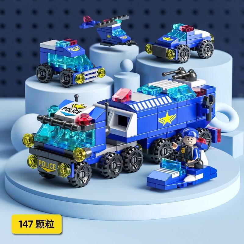 GOTOWY DO WYSYŁKI Mini Lego 6 w 1 Klocki DIY Zabawa edukacyjna dla dzieci Policja Samolot i straż pożarna