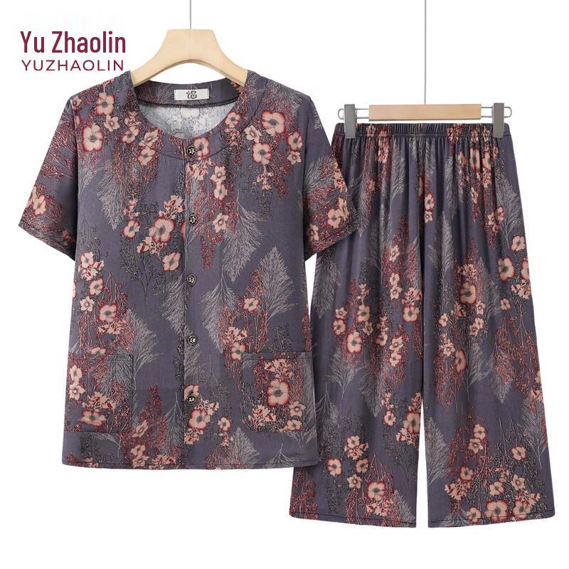 Yuzhaolin Women s Summer Two-Piece Short-Sleeve Cardigan Set 4XL