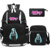 3Pcs/set Cartoon Hatsune Miku Printed Backpack Large Capacity Bookbag Student Boy Girl School Bag Outdoor Laptop Large Capacity Waterproof Travel Bag