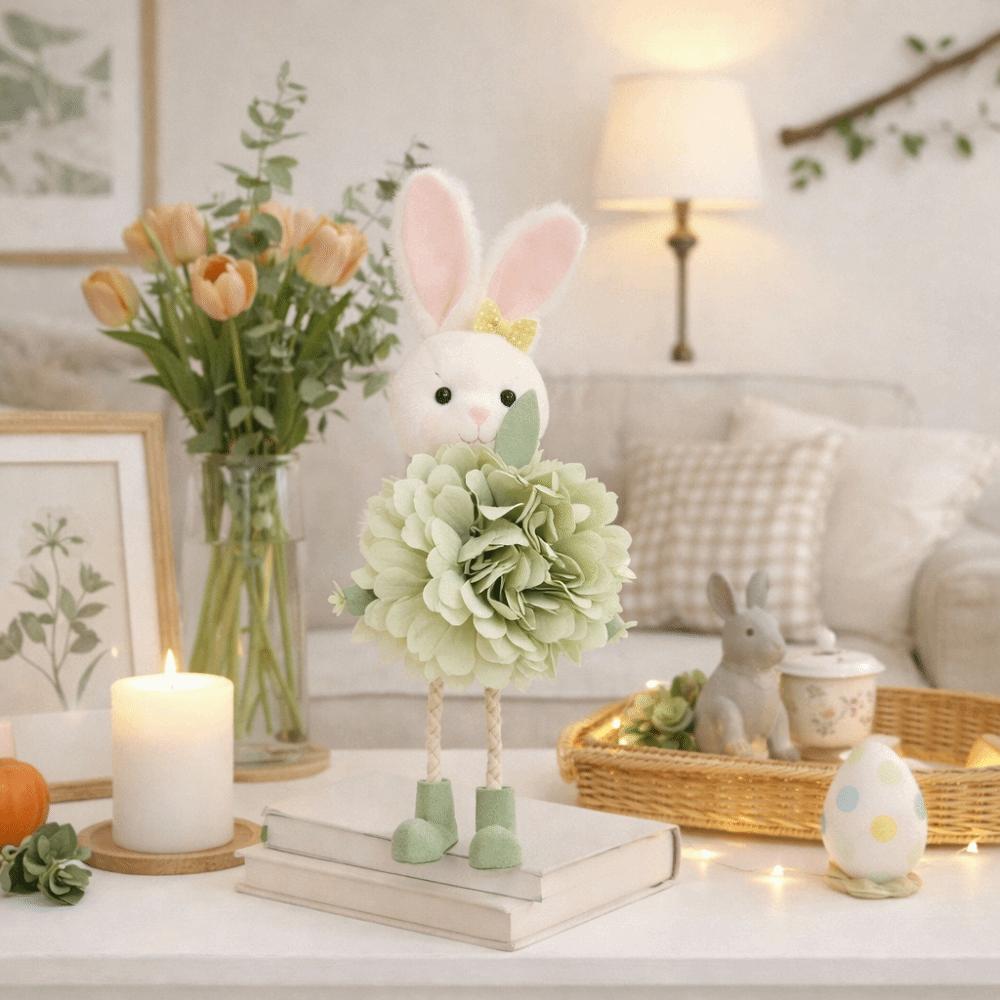 Cartoon Flower Rabbit Figurine Long Legs Easter Bunny Doll Easter Bunny Ornament Holiday Decor