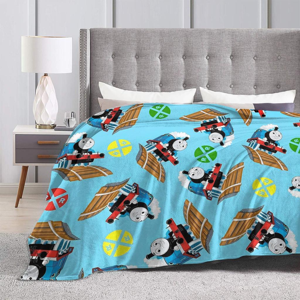 T-Thomas The Train Friends Flannel Blankets Tank Cartoon Warm Throw Blanket for Couch Chair Travel Bedspread Sofa Bed Cover
