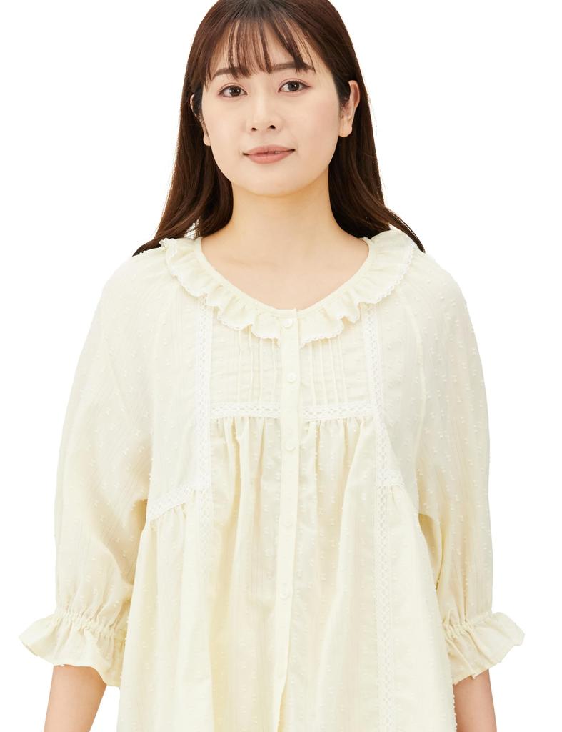 Pajama Set Cotton Cut Dobby Setup Cream [Narue] Women's