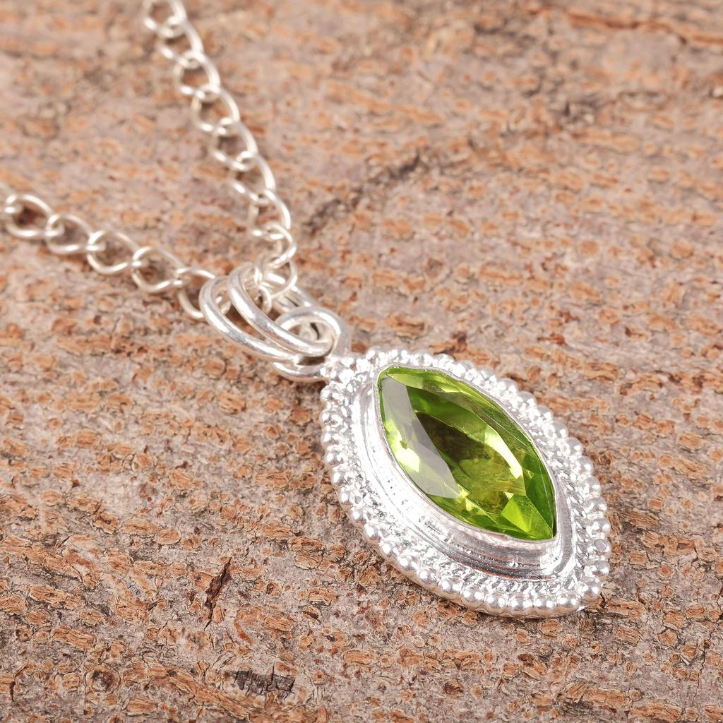 Peridot Smycken, 925 Massivt Sterling Silver Ädelstenshänge, Handgjorda Fina Smycken Gåva Till Henne