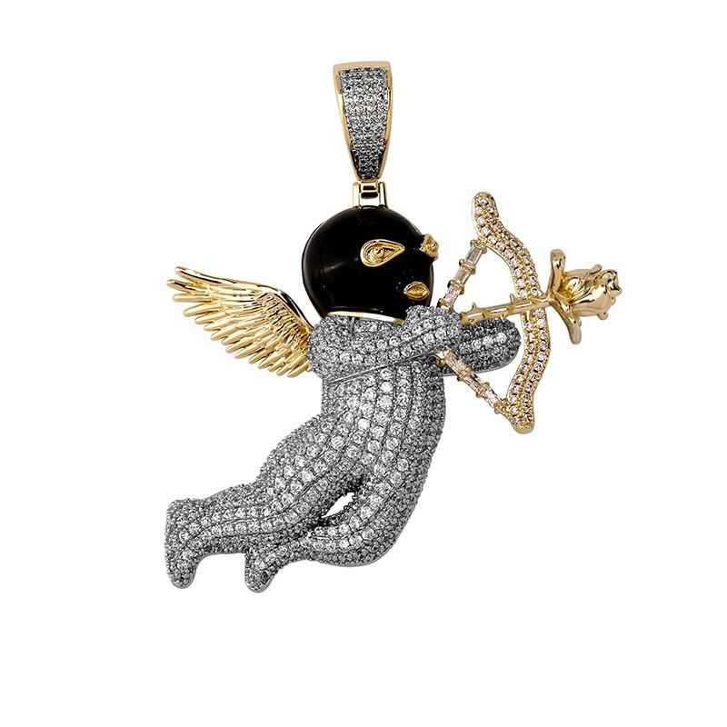 Hip Hop Angel Mask Pendant Gold Plated Necklace Women