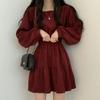 Retro High Waist Pleated Dress with Square Collar
