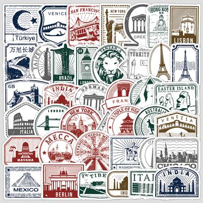 50 Postmarks Graffiti Stickers Travel Suitcase Computer Mobile Phone Waterproof Decorative Stickers Creative Postmark Stickers