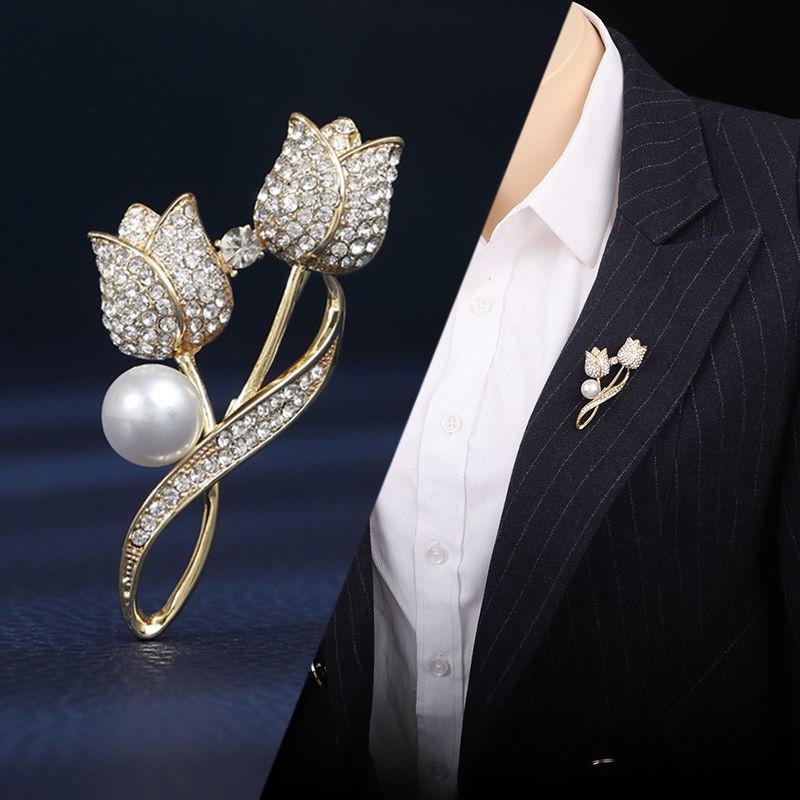 Versatile Rhinestone & Pearl Brooch for Women - Elegant Suit Accessory