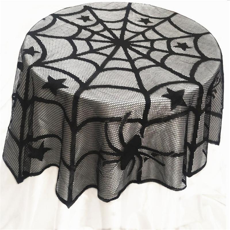 Black Circulars Table Cover Tabletop with Unique Spiderweb Pattern for Modern Dining  Table Toppers Home Textiles