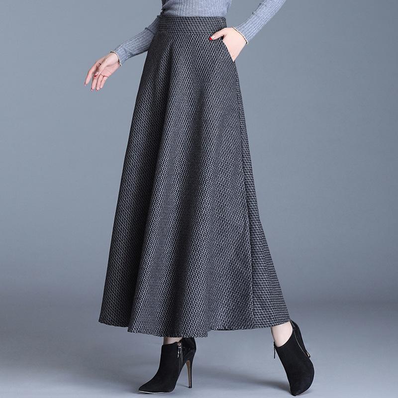 

Новая зимняя юбка-зонтик с высокой талией, ретро-юбка средней длины в клетку, прикрывающая бедра, темпераментная шерстяная юбка для женщин 3XL