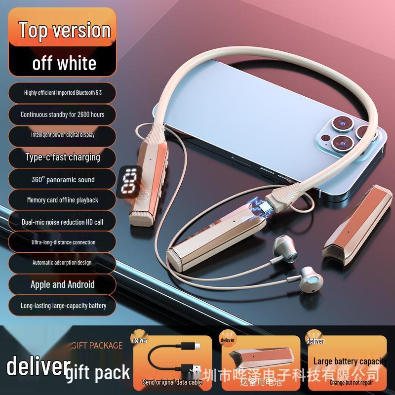 Bluetooth Neckband Headphones with Card Slot, Digital Display, Removable Battery, Universal Compatibility