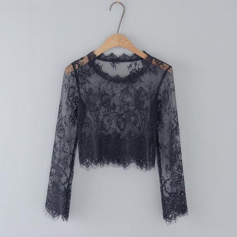 

Рубашка из реснитчатого кружева Летняя Новая Тонкая Повседневная Блузка Большого Размера Сексуальный Милый Стиль Сетчатые Топы с Коротким Рукавом Black 2XL