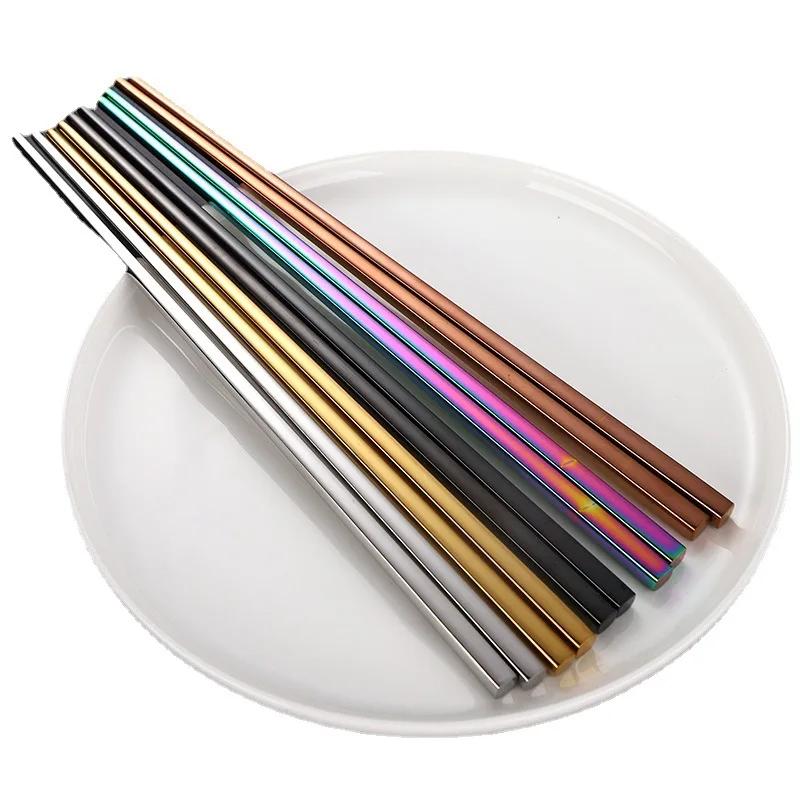 1 Pair Stainless Steel Chinese Chopsticks Non-Slip Reusable Metal Chopstick for Sushi Hashi Food Sticks Tableware Kitchen Tool