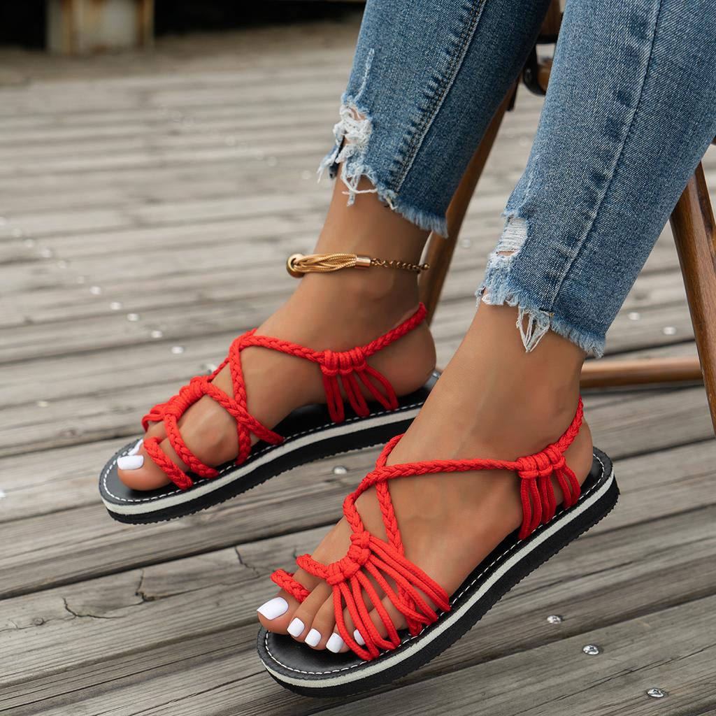 Fashion Hot Selling Women's Sandals Round Toe Open Toe Shoes for Women Slip-on Flat Toe Set Shoes Outdoor Anti-slip Platform Flip Flops