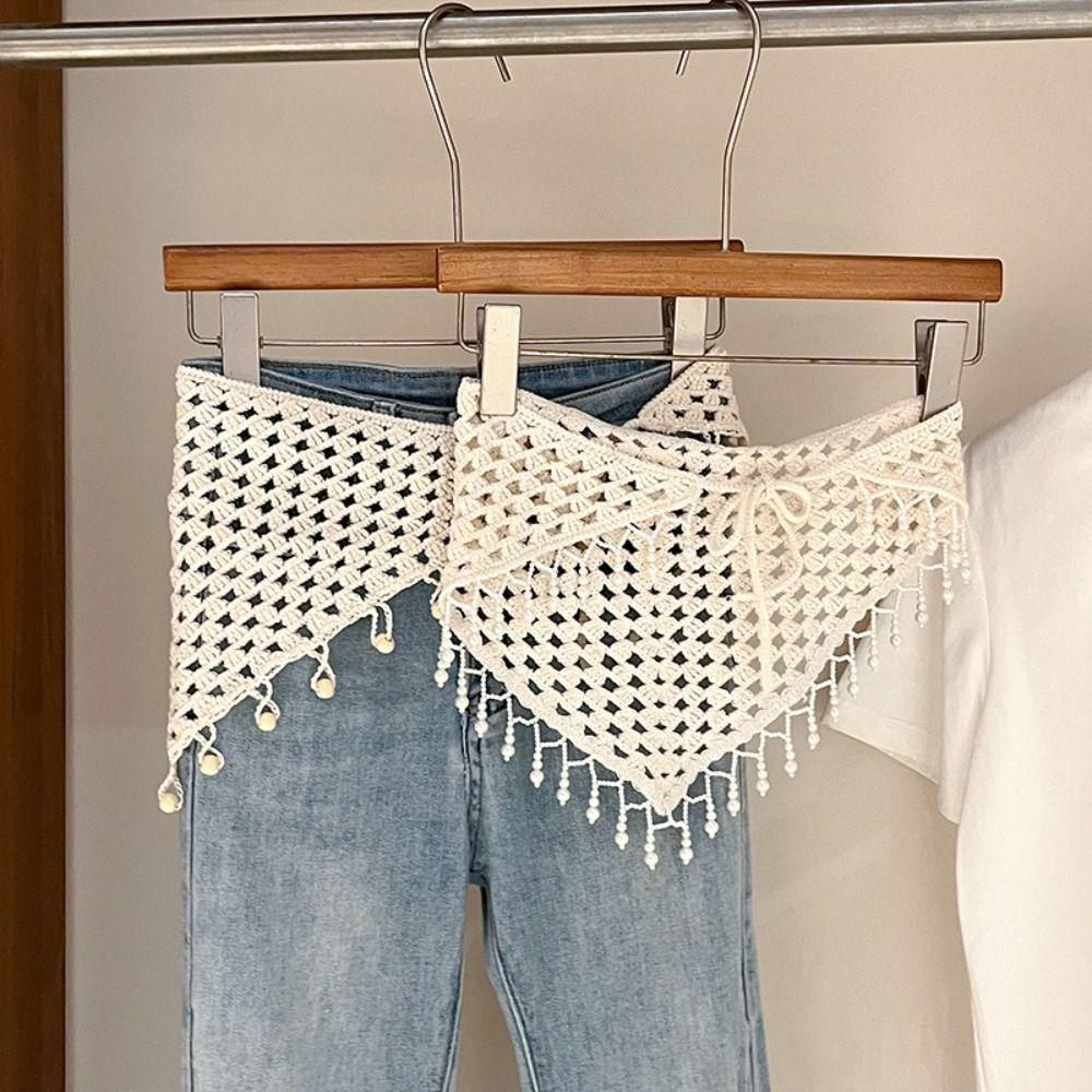 Countryside Style Tassel Knitted Triangle Scarf Bohemian Crochet Flower Scarves Women